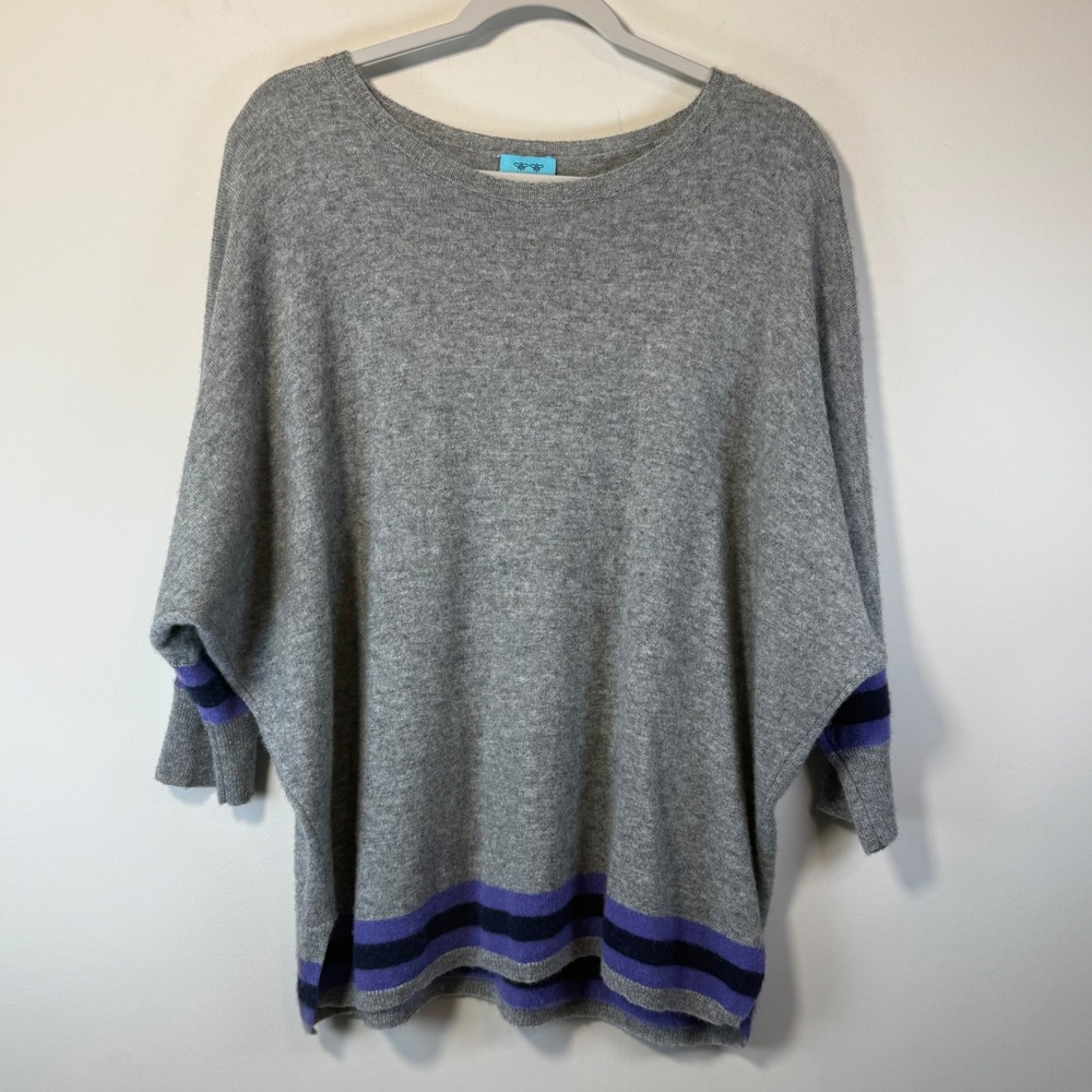 two bees cashmere Women's One Size Gray Purple Sweater Wool Cashmere‎ Blend